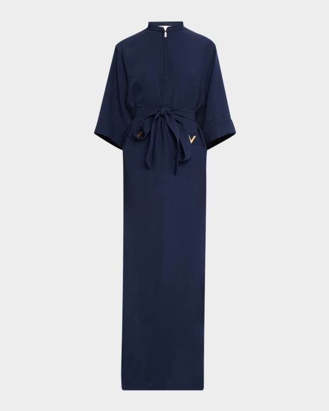 V-Pocket Belted Cady Gown